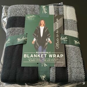 WOOLRICH Reversible Blanket Wrap, Acrylic, Women’s One Size, Black Gray